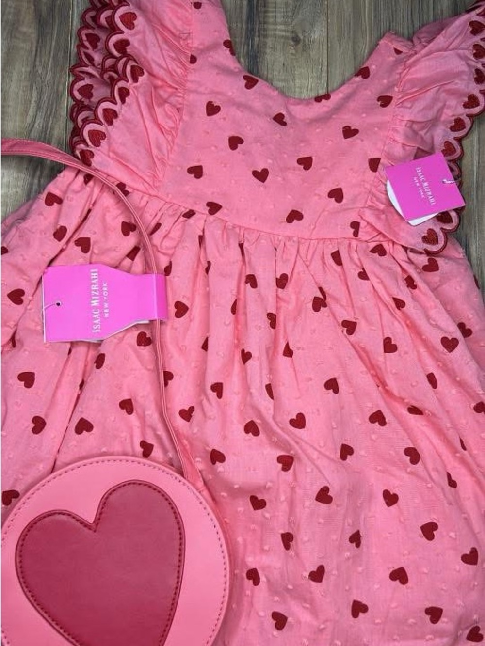 Isaac Mizrahi Pink Dress with Red Heart Print and Scallop Sleeves